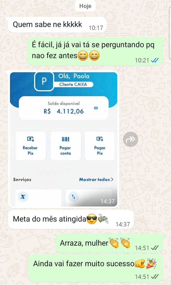 Print de resultado financeiro compartilhado por uma leitora